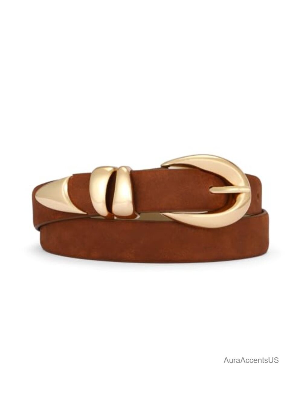 Women's Faux Suede Belt with Gold Buckle - Versatile Dress & Jean Belt
